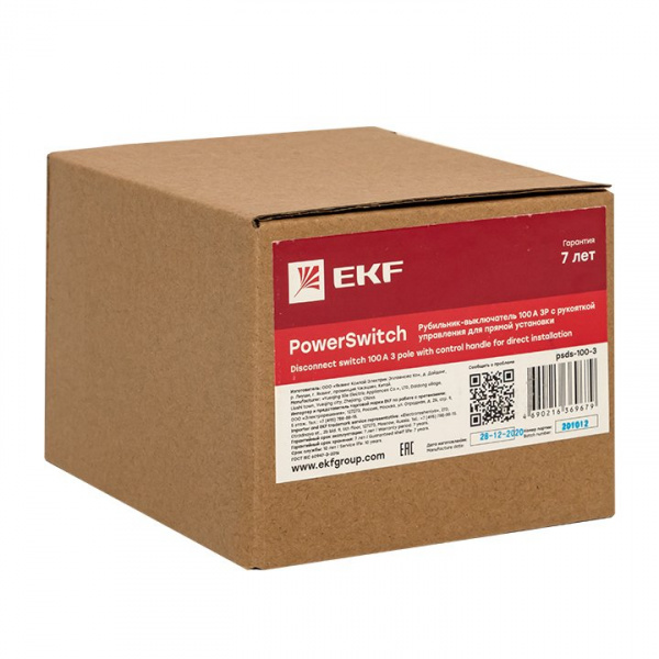 EKF PROxima Рубильник-переключатель 100A 3P c рукояткой управления для прямой установки PowerSwitch
