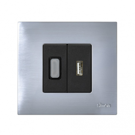 Simon 27 Мех Графит Разъём USB тип "А", узкий, винты