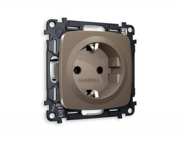 Комплект механизма электрической розетки OMEGA MO636010 Темная бронза матовый с заземлением на винтовых зажимах 2P+E 16A-250V QUANT