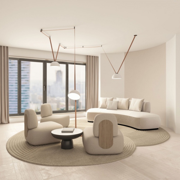 DK5563-WH+BK Cветильник для трека-ремня Belty, серия Flow со светодиодом, D300*H171мм, 48V DC, 28W, RA90, 120°, 3000K, IP20, белый с черным, алюминий