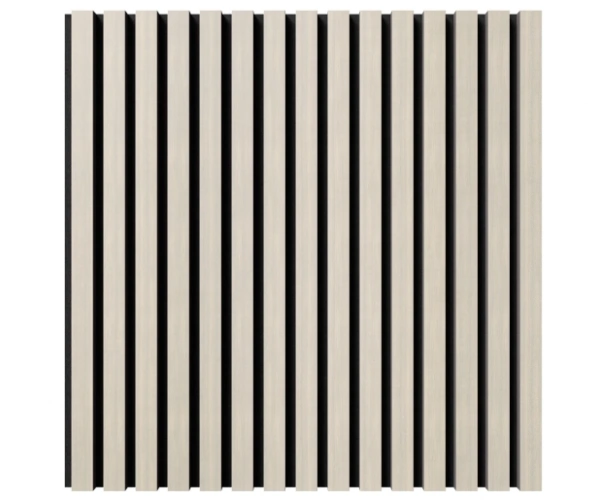 Акустическая панель, черный войлок, 600х600х21мм, рейки МДФ, шпон дуб клэр светлый Акустическая панель, черный войлок, 600х600х21мм, рейки МДФ, шпон дуб клэр светлый