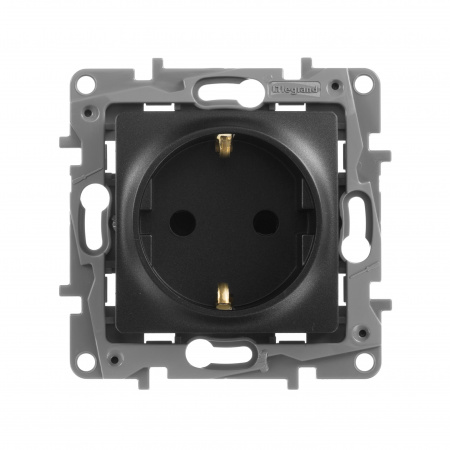 Legrand Etika Антрацит Розетка с/з со шторками, винт. клеммы, 16А, 250 В
