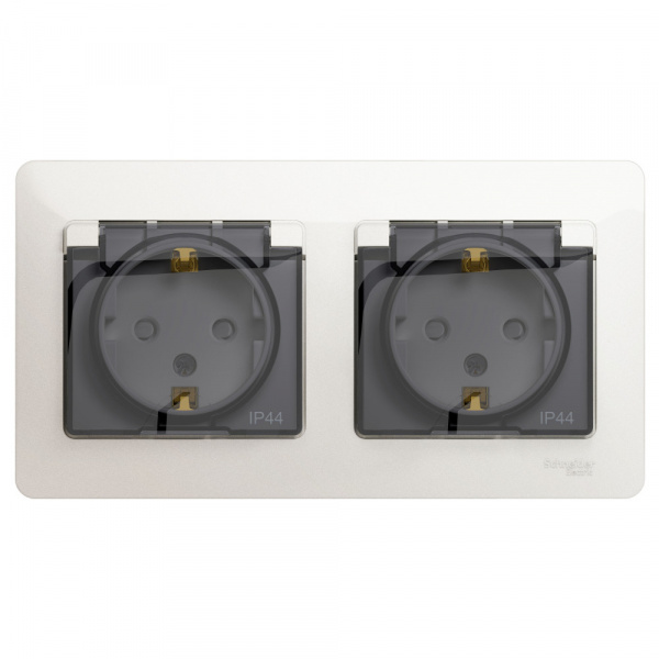 SE Glossa Перламутр Розетка 2-ая с/з, со шторками, в сборе, IP44