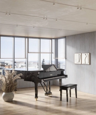 Акустическая панель, черный войлок, 2750х600х19мм, рейки МДФ дуб старинный светло-серый