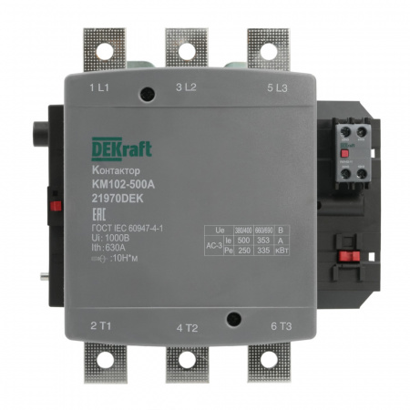 Dekraft Контактор 500А 220В_АС АС3_ АС4 1НО+1НЗ КМ-102