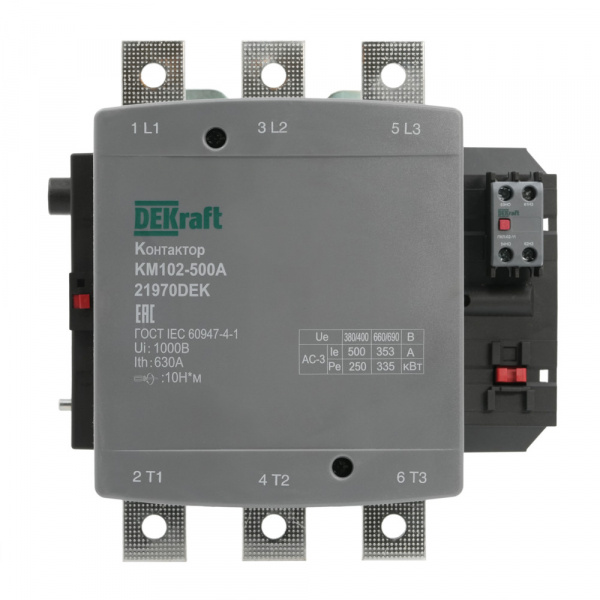 Dekraft Контактор 500А 220В_АС АС3_ АС4 1НО+1НЗ КМ-102