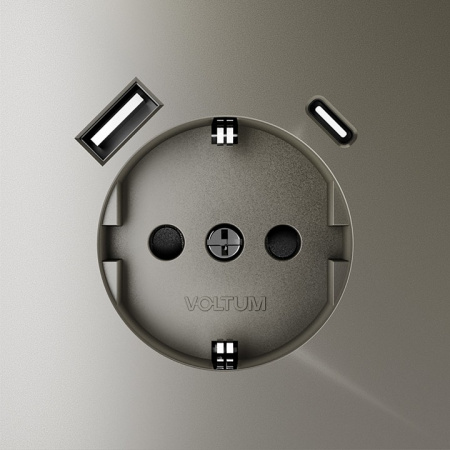 Розетка встраиваемая VOLTUM S70 с заземлением и защитными шторками, 16А, с USB, A+С, (шелк)