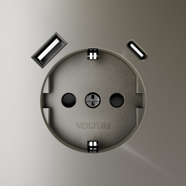 Розетка встраиваемая VOLTUM S70 с заземлением и защитными шторками, 16А, с USB, A+С, (шелк)