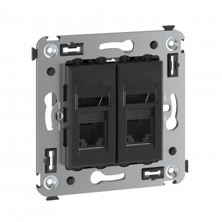 DKC Avanti Черный матовый Компьютерная розетка RJ-45 двойная  категория 6А