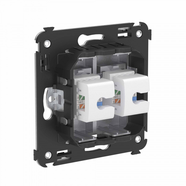 DKC Avanti Телефонная розетка RJ-12 без шторки в стену двойная, Закаленная сталь