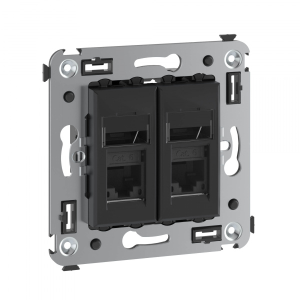 DKC Avanti Черный матовый Компьютерная розетка RJ-45 двойная  категория 6А