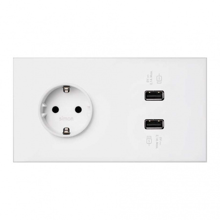 Simon 100 Кит 2 поста механизм 1 розетка Schuko + 2 з/у USB SC 2.1А + суппорт
