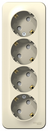 SE Blanca наруж Молочная Розетка 4-ая с/з со шторками 16А, 250В, изолир. пластина