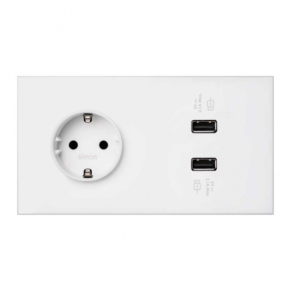 Simon 100 Кит 2 поста механизм 1 розетка Schuko + 2 з/у USB SC 2.1А + суппорт