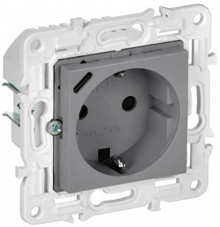 IEK SKANDY Серый Розетка с/з с защитными шторками 16А с USB C 18Вт SK-R17Gr