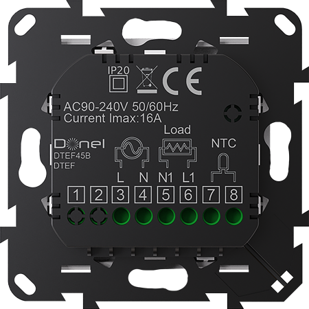 Термостат с датчиком пола, программируемый, 16 A, 55*55 мм., черное стекло