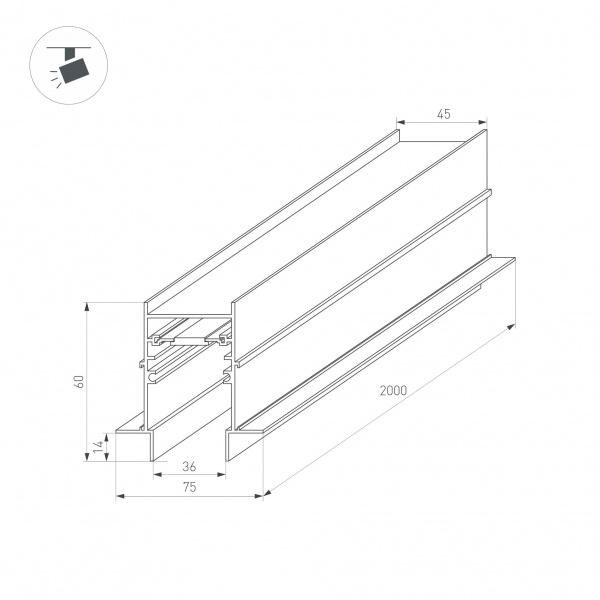 Шинопровод магнитный встраиваемый Arlight MAG-TRACK-4560-FDW-2000 BK 034679