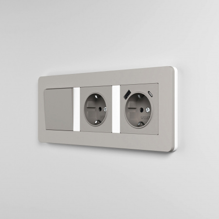 Рамка из поликарбоната на 3 поста Split дымчатый/белый, soft-touch W0033067