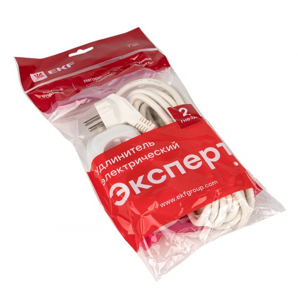 EKF PROxima Удлинитель "Эксперт" 2 гнезда 5 метров 16А/3,5кВт с заземлением ПВС 3х1