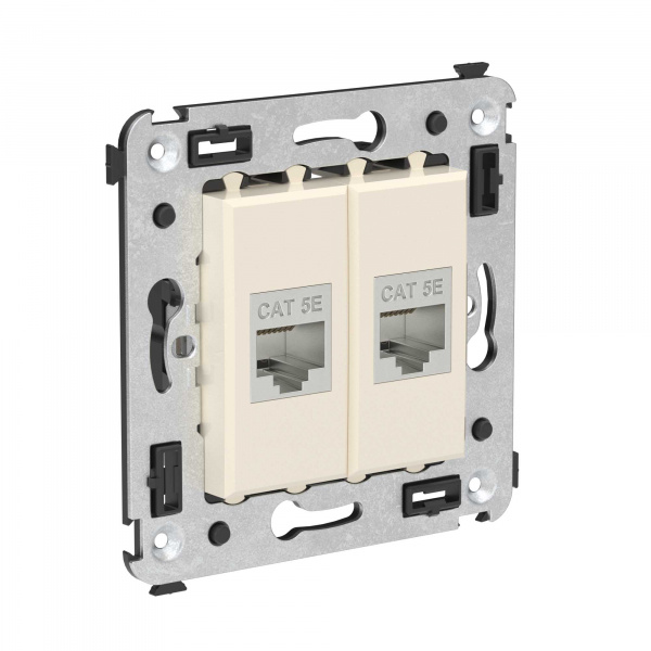 DKC Avanti Компьютерная розетка RJ-45 без шторки в стену, кат.5e двойная экранированная, Ванильная дымка