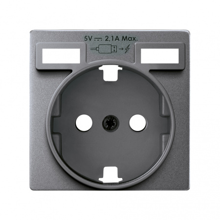 Simon 82 Detail Накладка для розетки Schuko с зарядным устройством 2хUSB цвета холодный алюминий