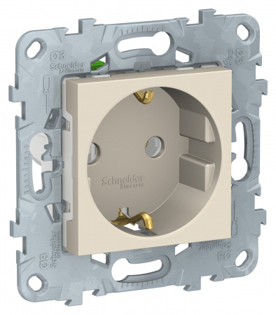 SE Unica New Беж Розетка с/з без шторок, с быстрозажимными клеммами16А, 250В