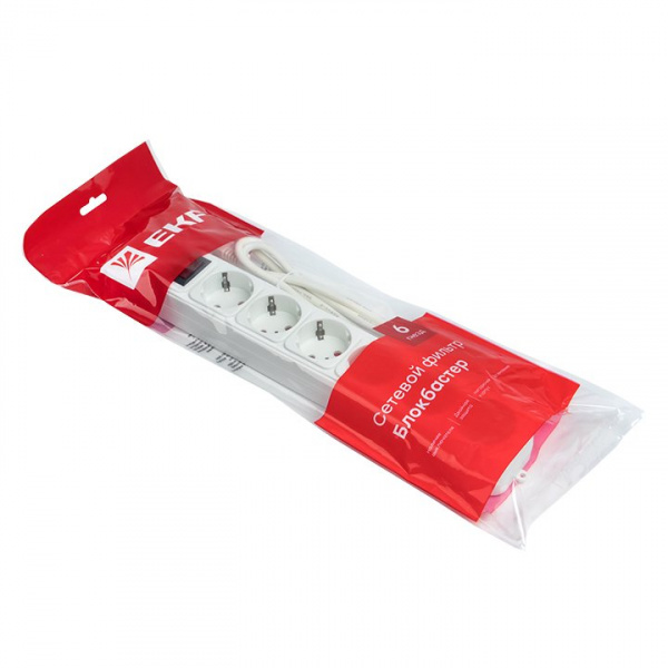 EKF PROxima Сетевой фильтр 6*1,8м 10А/2,2кВт с выкл. c/з ПВС 3х0,75 Блокбастер