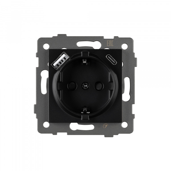 Arlight Механизм розетки с USB зарядкой SCT-MUAC-PL-BK-V (250V, 16A) (-)