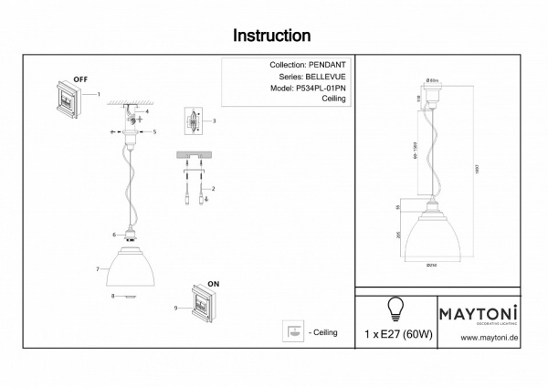 Подвесной светильник P534PL-01B Maytoni Bellevue
