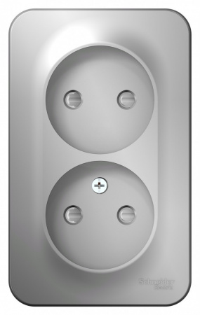 SE Blanca наруж Алюминий Розетка 2-ая б/з со шторками 16А, 250В, изолир. пластина