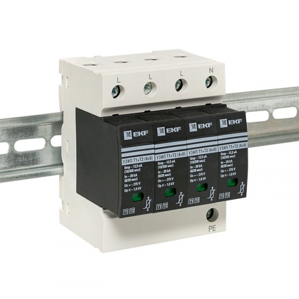 EKF Устройство защиты от импульсных перенапряжений Т1+Т2; Iimp-12,5kA; In-20kA; Uc-275В; 4+0