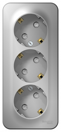 SE Blanca наруж Алюминий Розетка 3-ая с/з со шторками 16А, 250В, изолир. пластина