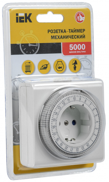 IEK РТМ-3 Розетка-таймер механический 15мин 24ч 96on/off 16А IP20