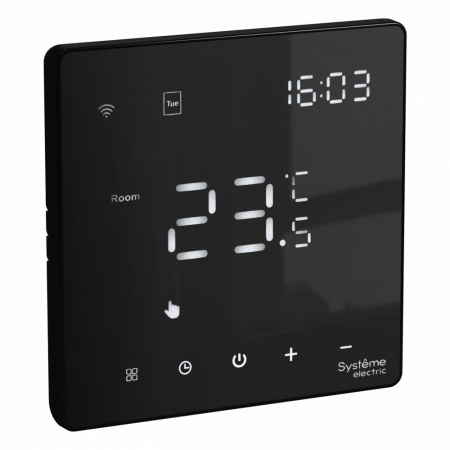 Systeme Electric ArtGallery ЧЕРНЫЙ ТЕРМОСТАТ программируемый с Wi-Fi для электрического теплого пола, 16 А, моноблочный
