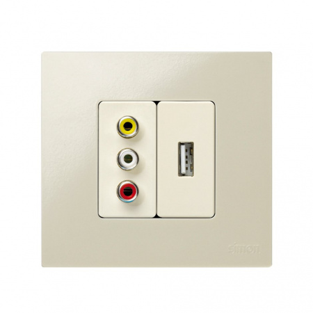 Simon 27 Мех Слоновая кость Розетка для подключения аудио/видео разъёмов RCA (3 разъёма), узкий, винты