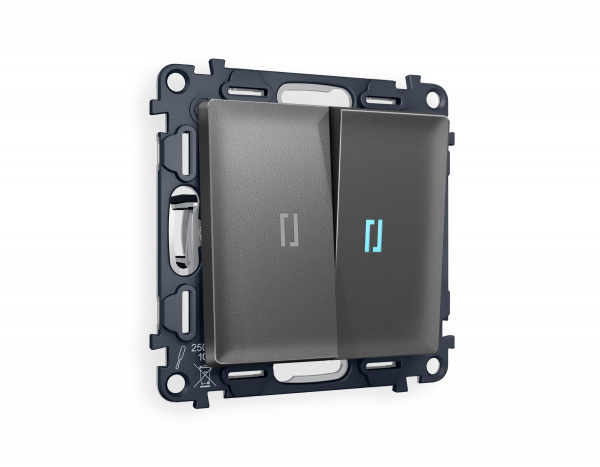 Комплект механизма 2-клавишного проходного выключателя с подсветкой 10000K ALFA MA654040 Антрацит серый QUANT