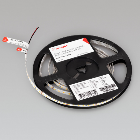 Arlight Лента RT-A120-8mm 24V Warm3500 CRI98 (14.4 W/m, IP20, 2835, 5m) (Открытый)
