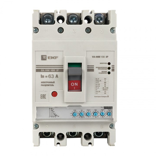 EKF PROxima Автоматический выключатель ВА-99М 100/ 63А 3P 50кА с электронным расцепителем