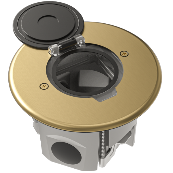 Лючок Surface 2 мод. (1 мод. 45х45 мм.), круглый, круглая крышка, золото, IP44, (с уст. набором)