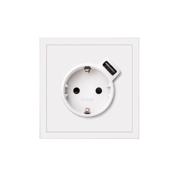 Simon 100 Белый матовый  Накладка розетки Schuko с з/у USB SmartCharge