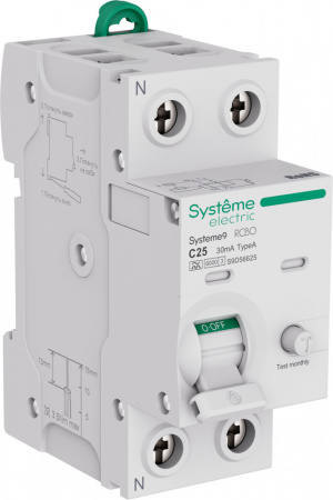 Systeme Electric Systeme9 Авт. выкл. диф. тока (АВДТ) 1P+N C 25A 6kA 30мА Тип-A 230В