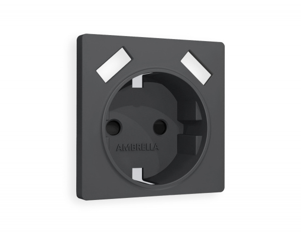 Лицевая панель ALFA (Графит Мягкое касание) для электрической розетки с заземлением со шторками 2USB A+A QUANT AP9090