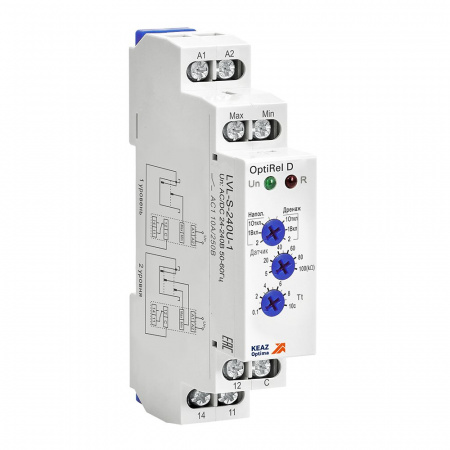 КЭАЗ Реле контроля уровня OptiRel D LVL-S-240U-1 с датчиком 1,5м 10А 1СО 24-240АС/DC