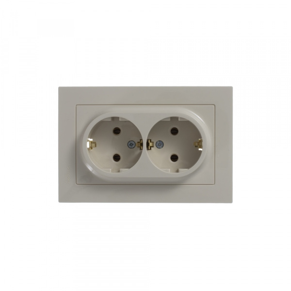 SE AtlasDesign Беж Розетка с/з двойная, 16А, в сборе