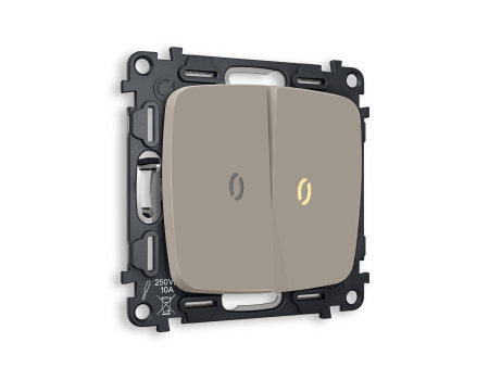 Комплект механизма 2-клавишного выключателя с подсветкой 3200K OMEGA MO364010 Серо-бежевый матовый QUANT