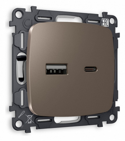 Комплект механизма розетки OMEGA MO641010 Темная бронза матовый 2USB A+C 20W быстрая зарядка QUANT