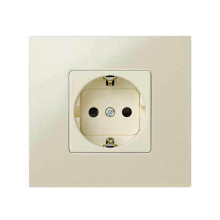 Simon 27 Мех Слоновая кость Розетка 2к+з Schuko с шторками, винтовой зажим, 10/16А 250