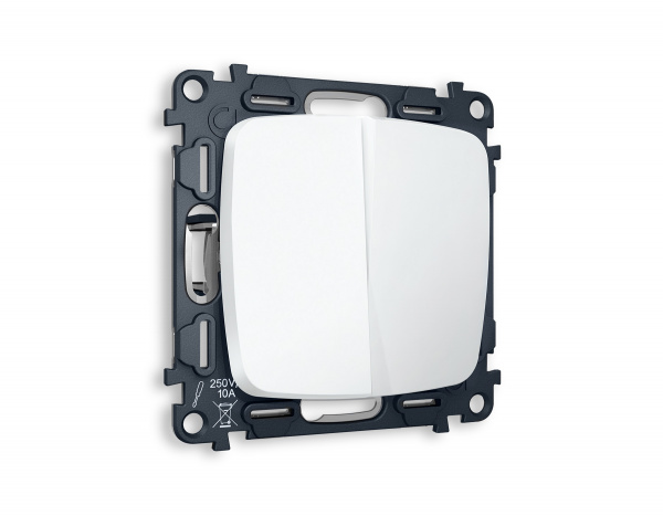 Комплект механизма 2-клавишного проходного выключателя OMEGA MO123020 Белый матовый QUANT