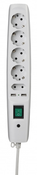 ЭРА SFU-5es-2m-W Белый Сетевой фильтр надежная защита, с защитными шторками, с выключателем, 5гн+2USB, 2м,, 10А, шторки