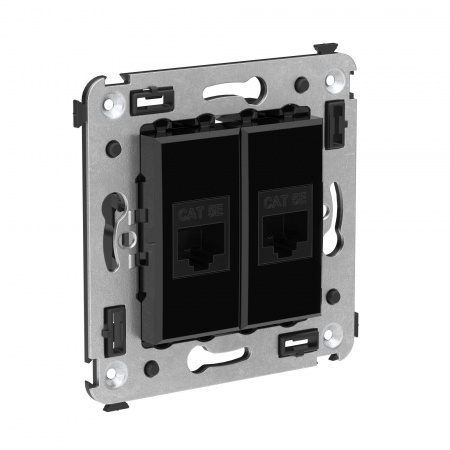 DKC Avanti Компьютерная розетка RJ-45 без шторки в стену, кат.5е двойная, Черный квадрат